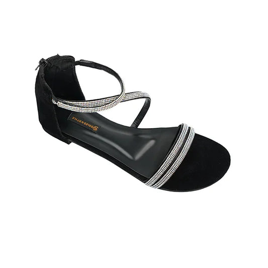 Shimmering Black Strappy Sandals with Rhinestone Shine( SNS-924010)