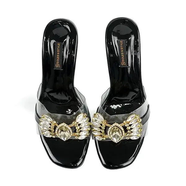  Black Heels with Crystal and Gold Glam SNS-92401