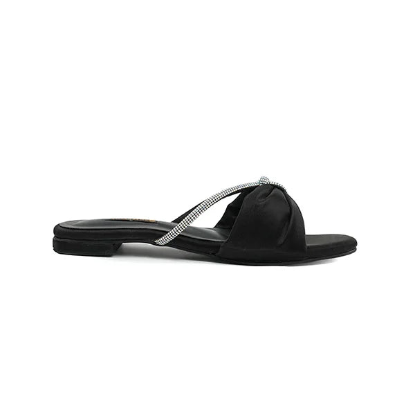 Black Satin Flats with Sparkling Rhinestone Touch( SNS-92402)