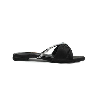 Black Satin Flats with Sparkling Rhinestone Touch( SNS-92402)
