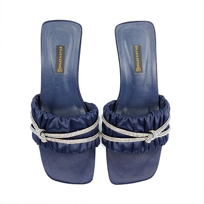 Elegant Navy Blue Mules with Crystal Accents( SNS-92403)