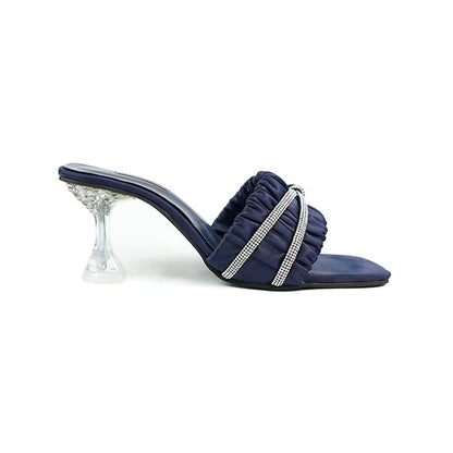 Elegant Navy Blue Mules with Crystal Accents( SNS-92403)