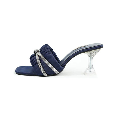 Elegant Navy Blue Mules with Crystal Accents( SNS-92403)