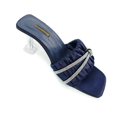 Elegant Navy Blue Mules with Crystal Accents( SNS-92403)