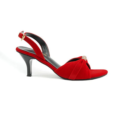 Elegant Red Velvet Heels with Glamorous Bow ( SNS-92404)