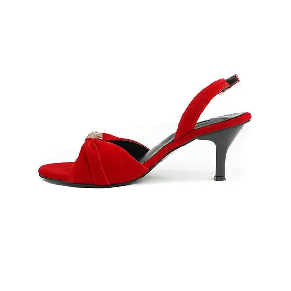 Elegant Red Velvet Heels with Glamorous Bow SNS_92404
