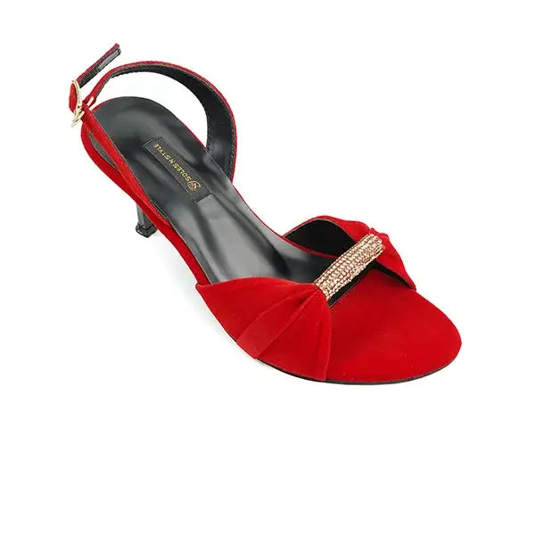 Elegant Red Velvet Heels with Glamorous Bow SNS_92404