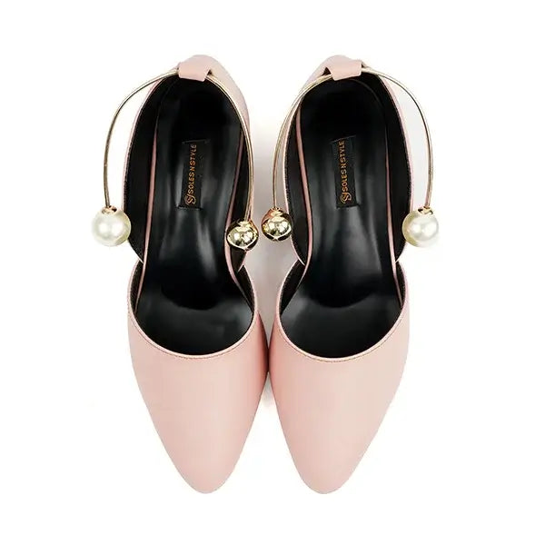  Luxurious Pink Heels with Pearl and Gold Details SNS-92406