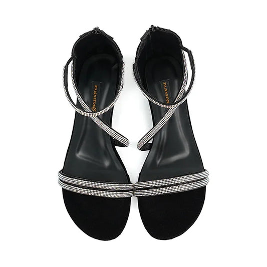 Shimmering Black Strappy Sandals with Rhinestone Shine( SNS-924010)