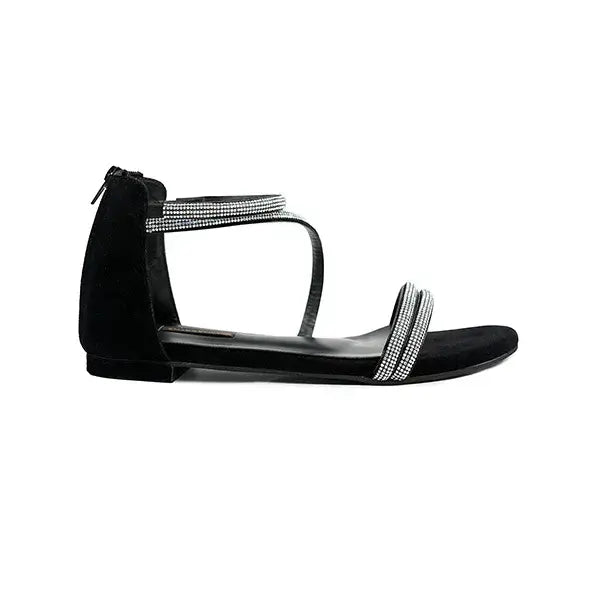 Shimmering Black Strappy Sandals with Rhinestone Shine SNS-924010