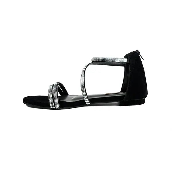 Shimmering Black Strappy Sandals with Rhinestone Shine SNS-924010