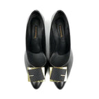  Sleek Black Pumps with Buckle Up and Sharp Pointed Toe SNS-924012