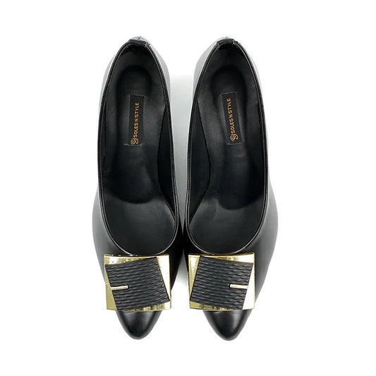 Sleek Black Pumps with Buckle Up and Sharp Pointed Toe( SNS-924012)
