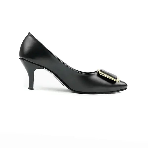  Sleek Black Pumps with Buckle Up and Sharp Pointed Toe SNS-924012