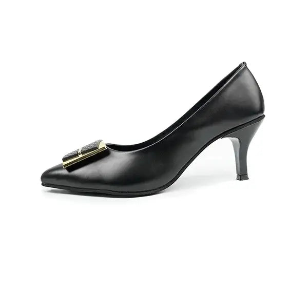  Sleek Black Pumps with Buckle Up and Sharp Pointed Toe SNS-924012