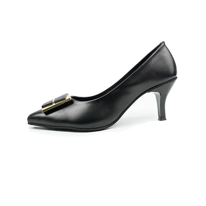 Sleek Black Pumps with Buckle Up and Sharp Pointed Toe( SNS-924012)