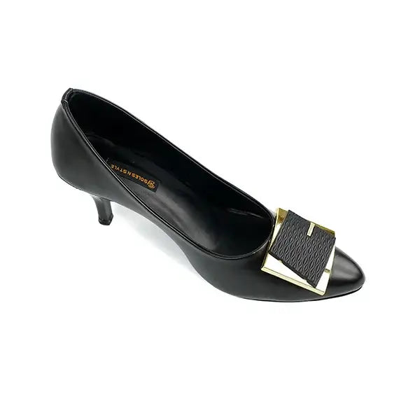  Sleek Black Pumps with Buckle Up and Sharp Pointed Toe SNS-924012