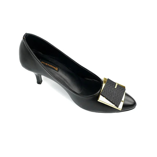 Sleek Black Pumps with Buckle Up and Sharp Pointed Toe( SNS-924012)