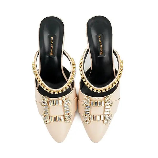  Sleek Nude Mules with Luxurious Gold Accents SNS-924013