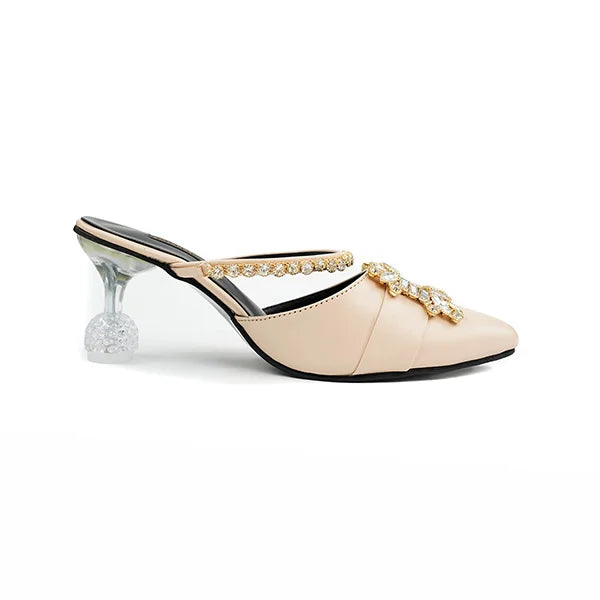 Sleek Nude Mules with Luxurious Gold Accents( SNS-924013)