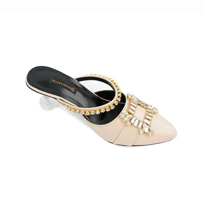 Sleek Nude Mules with Luxurious Gold Accents( SNS-924013)