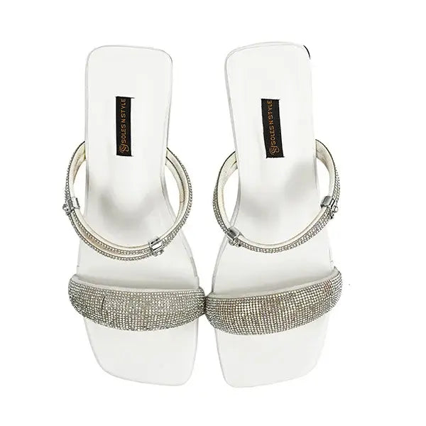  Sleek White Mules with Square Toe heel SNS-924014