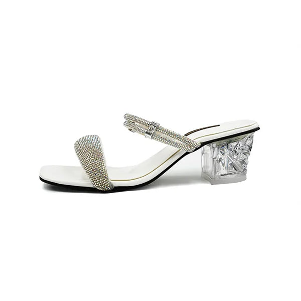 Sleek White Mules with Square Toe heel( SNS-924014)