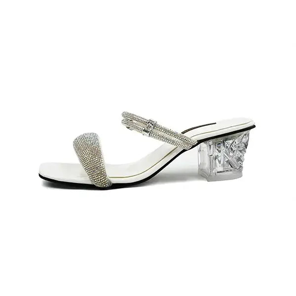  Sleek White Mules with Square Toe heel SNS-924014