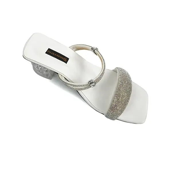  Sleek White Mules with Square Toe heel SNS-924014