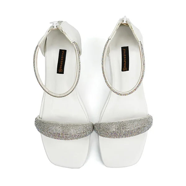 White Glitter-Embellished Strappy heels( SNS-924016)