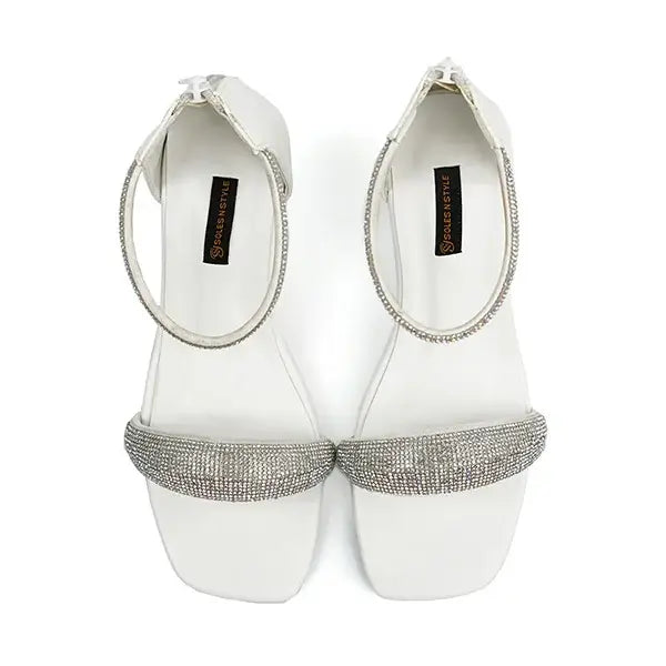  White Glitter-Embellished Strappy heels SNS-924016