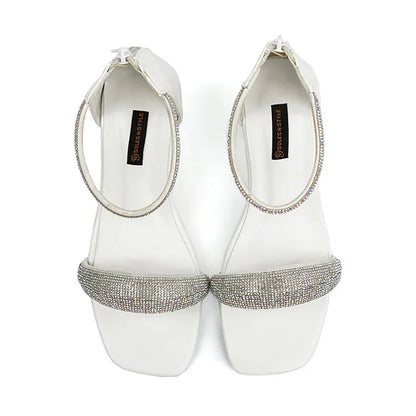 White Glitter-Embellished Strappy heels( SNS-924016)