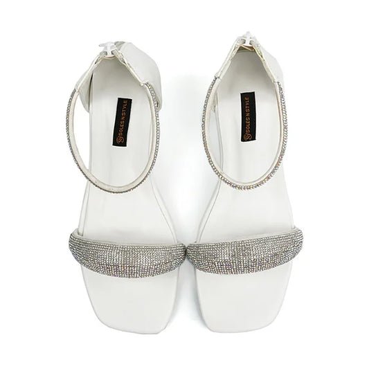 White Glitter-Embellished Strappy heels( SNS-924016)