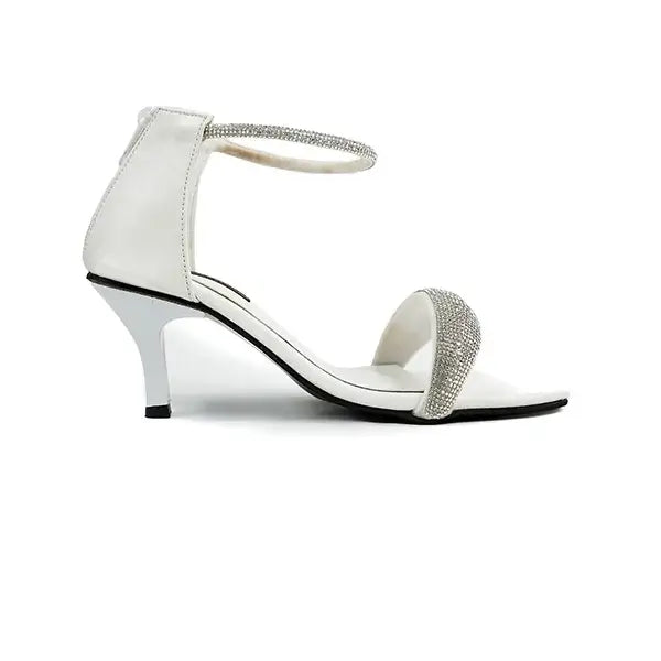  White Glitter-Embellished Strappy heels SNS-924016