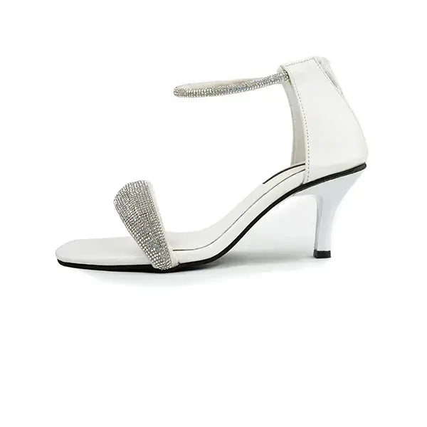  White Glitter-Embellished Strappy heels SNS-924016