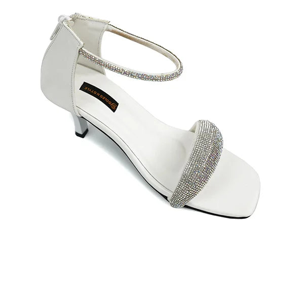 White Glitter-Embellished Strappy heels( SNS-924016)