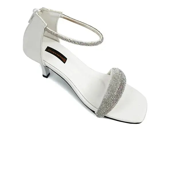  White Glitter-Embellished Strappy heels SNS-924016