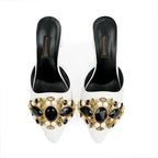   White Mules with Black and Gold Embellishments SNS-924015