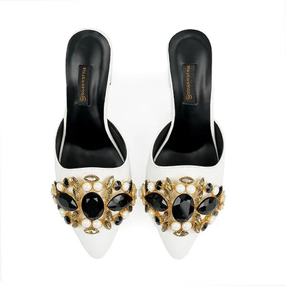 White Mules with Black and Gold Embellishments( SNS-924017)